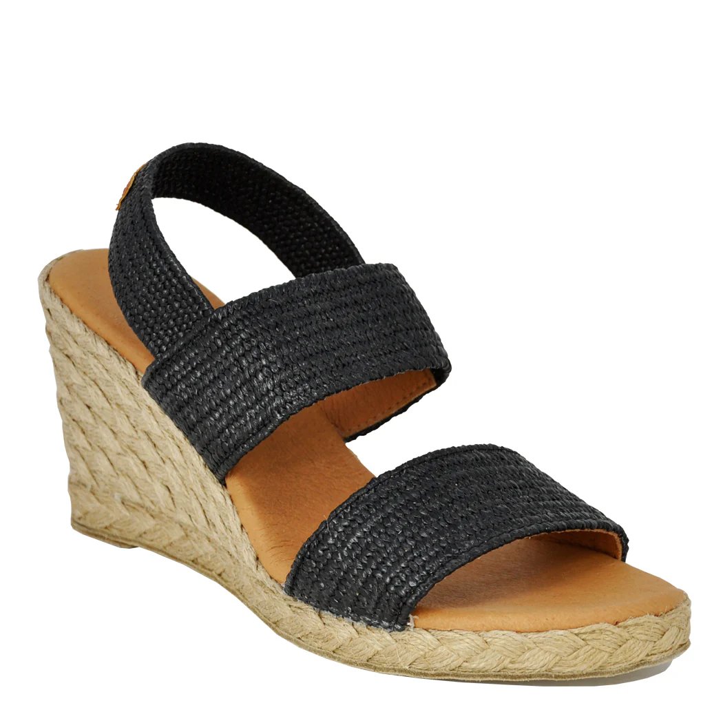 Allison Stretch Raffia Wedge Sandal