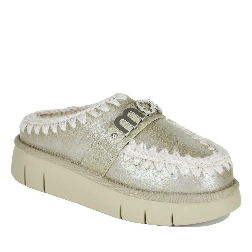 BounceClog-1001B Leather Fur Wedge Clog