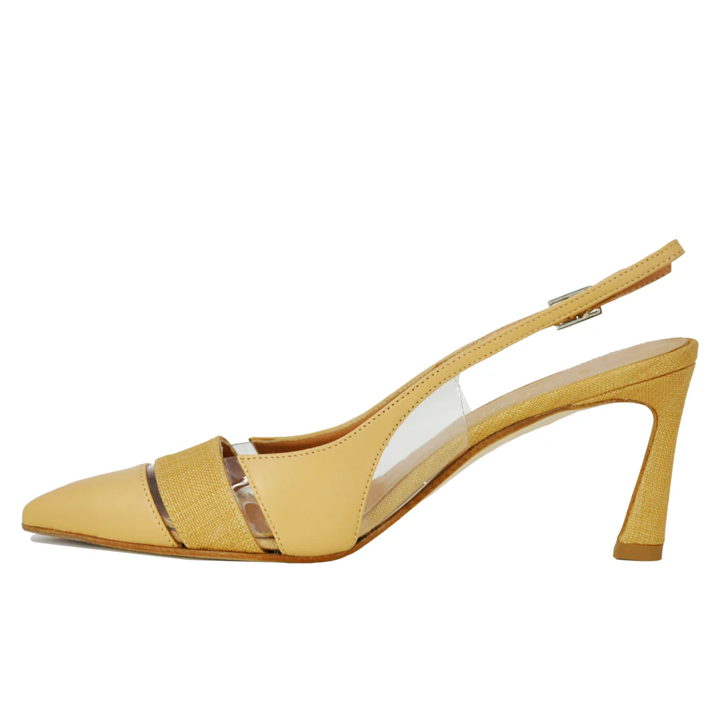 Charlotte Leather Raffia Heel Slingback - Image 4
