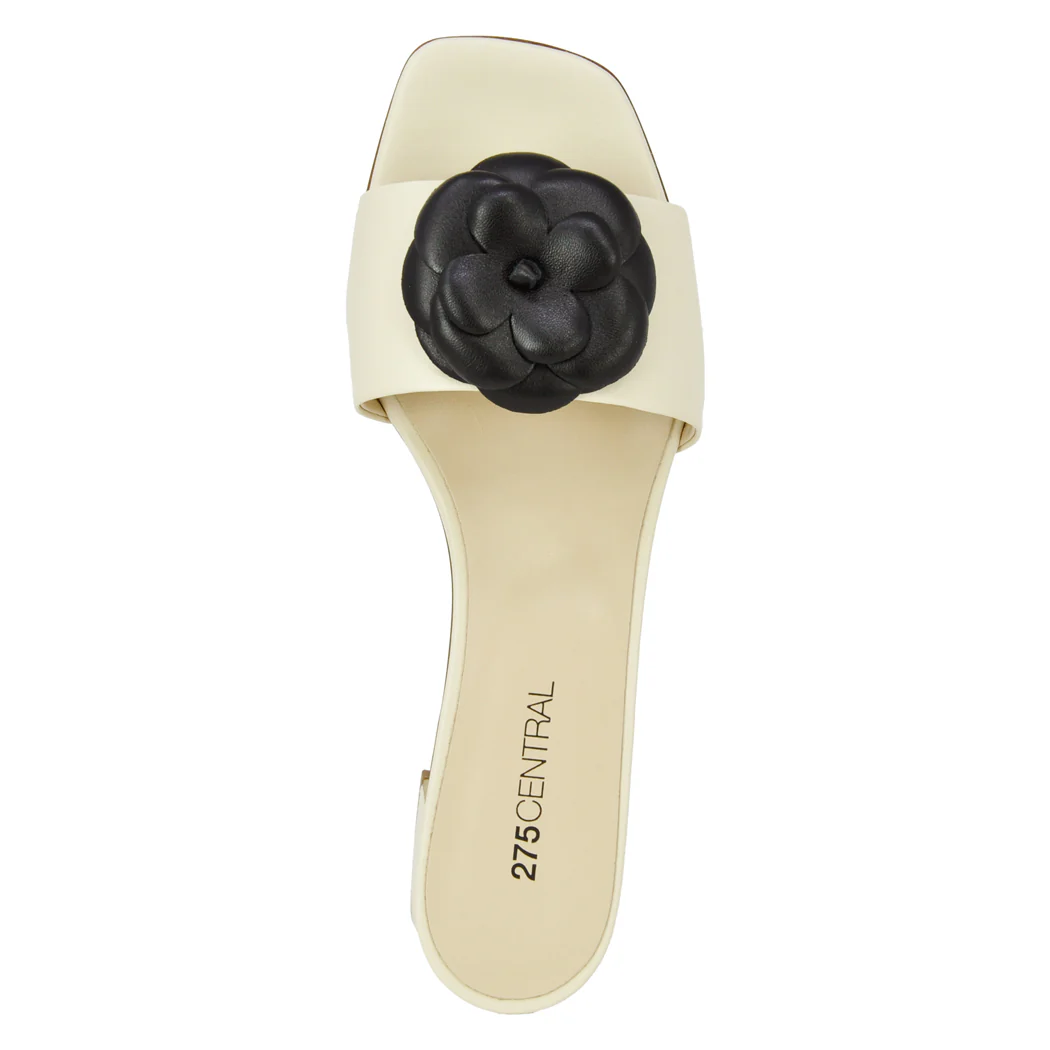 Frenchie Leather Flower Block Heel Slide - Image 3