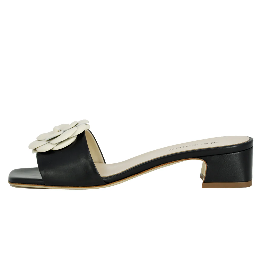 Frenchie Leather Flower Block Heel Slide - Image 4