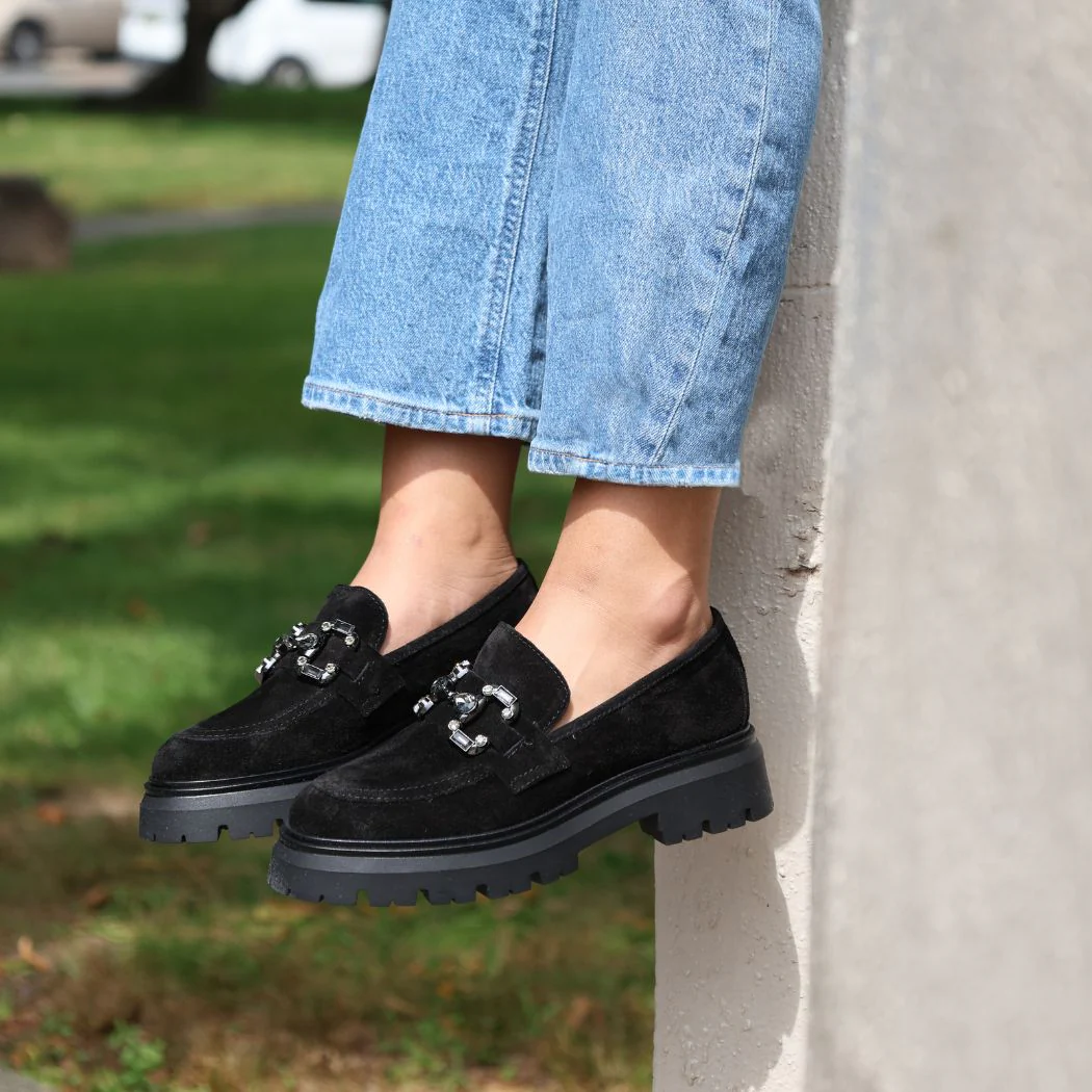 Layla Suede Crystal Lug Loafer - Image 2