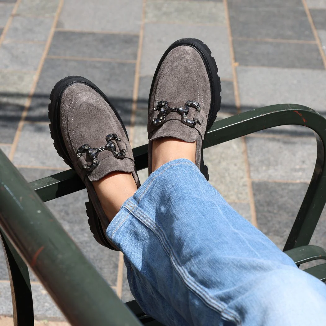 Layla Suede Crystal Lug Loafer - Image 2