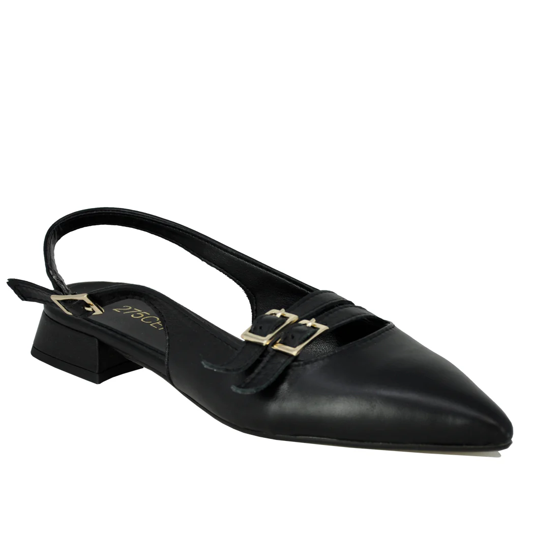 Livi Leather Buckles Flat Slingback