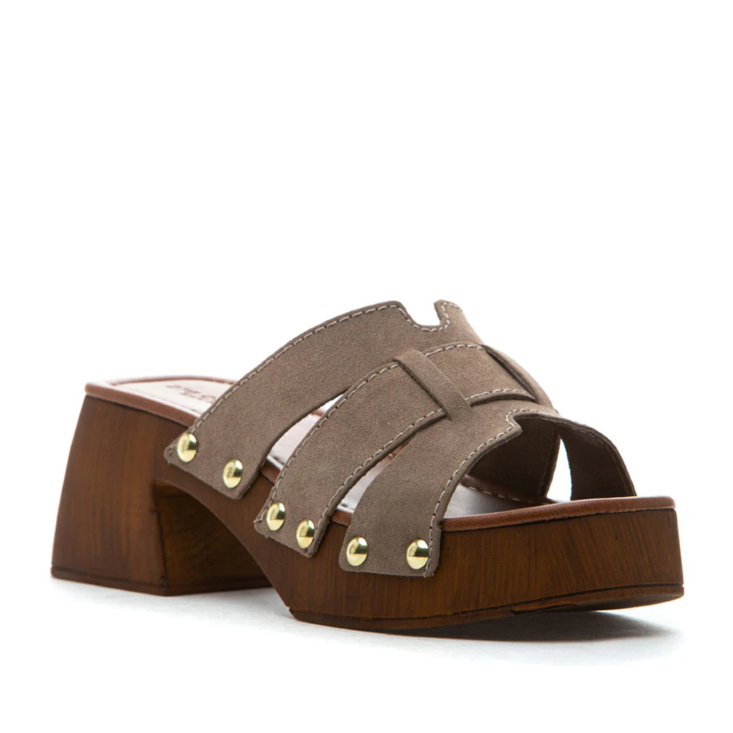 Penelope Suede Wood Heel Slide