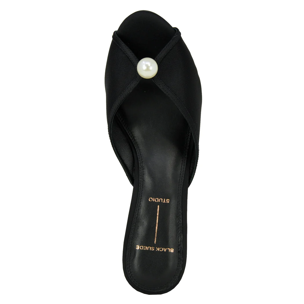 Sadie-65 Satin Mesh Pearl Sandal - Image 3