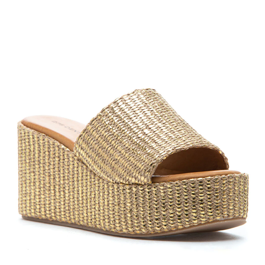 Sienna Metallic Raffia Wedge Slide