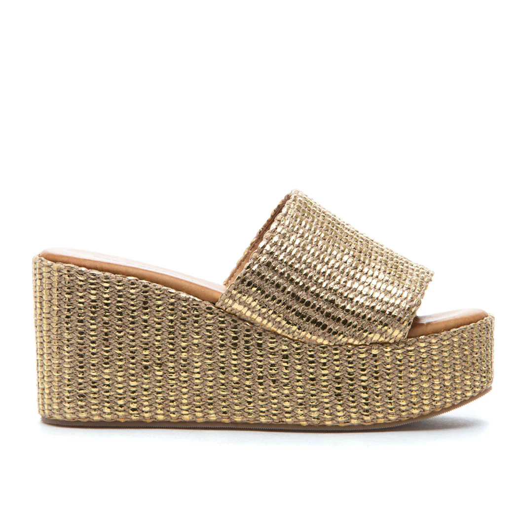 Sienna Metallic Raffia Wedge Slide - Image 2