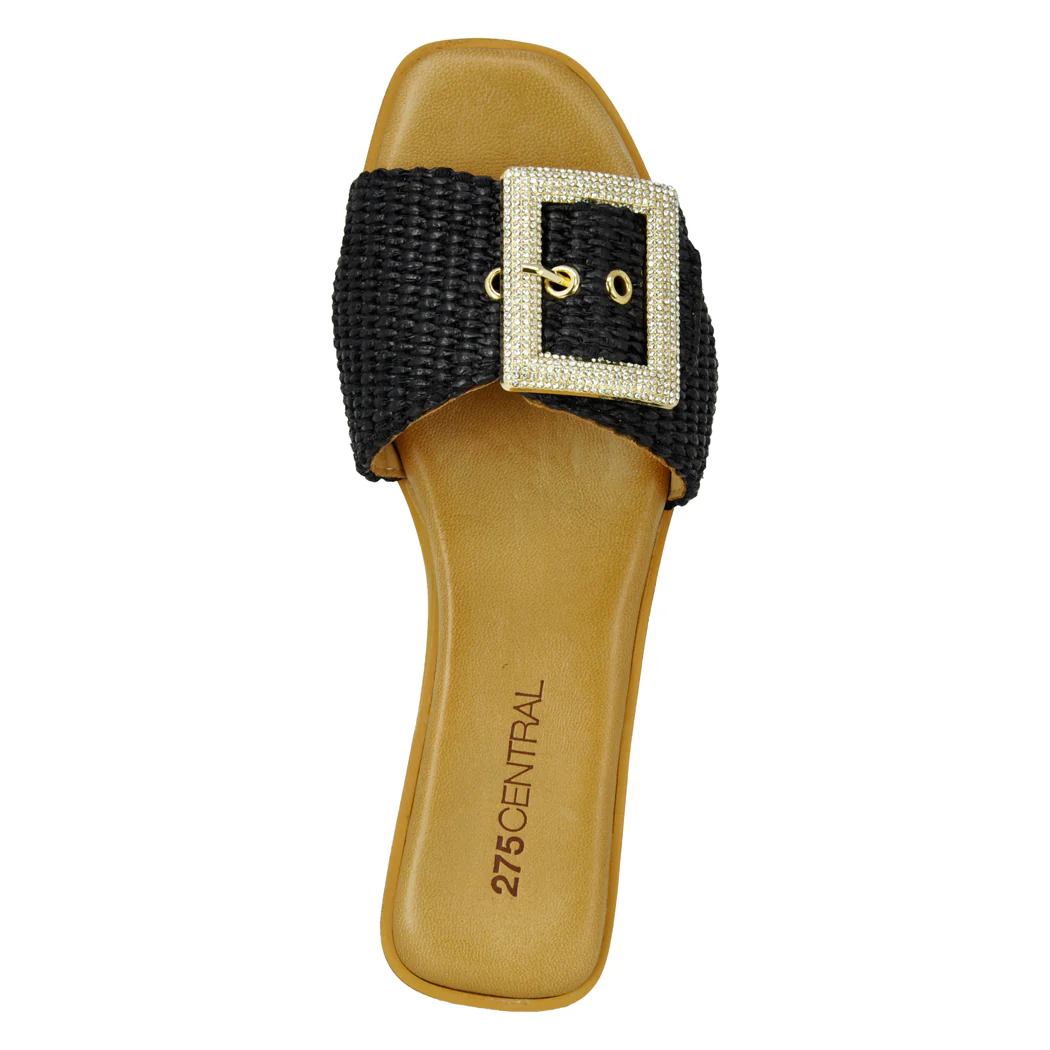 Sylvie Flat Raffia Buckle Slide - Image 3