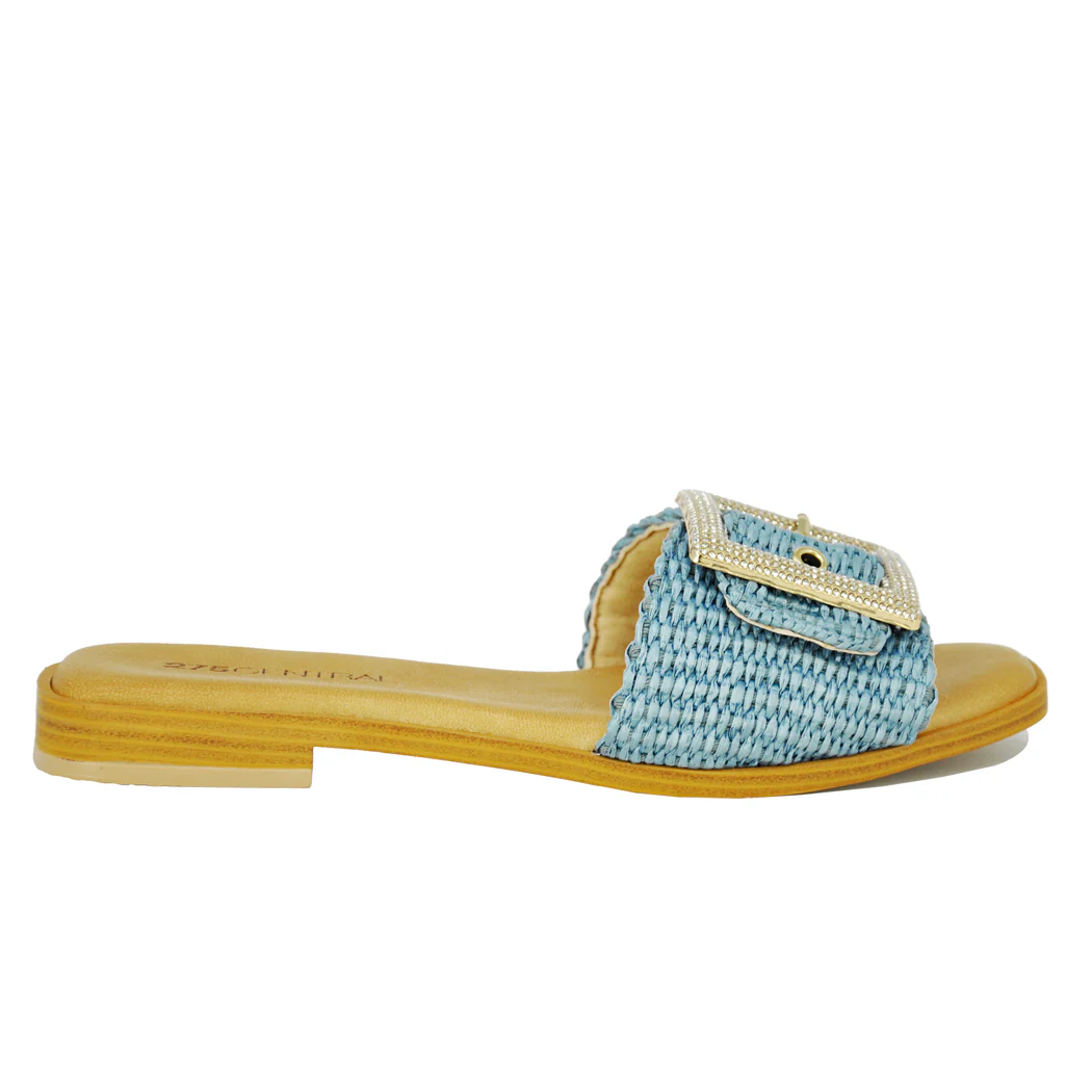 Sylvie Flat Raffia Buckle Slide - Image 2