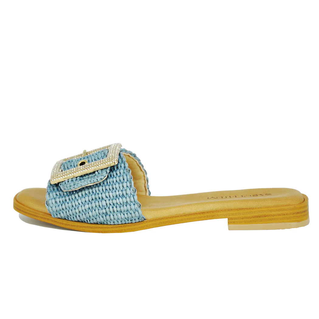 Sylvie Flat Raffia Buckle Slide - Image 4