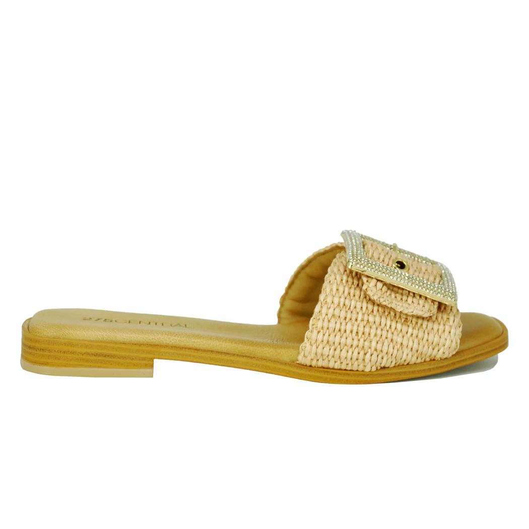 Sylvie Flat Raffia Buckle Slide - Image 2