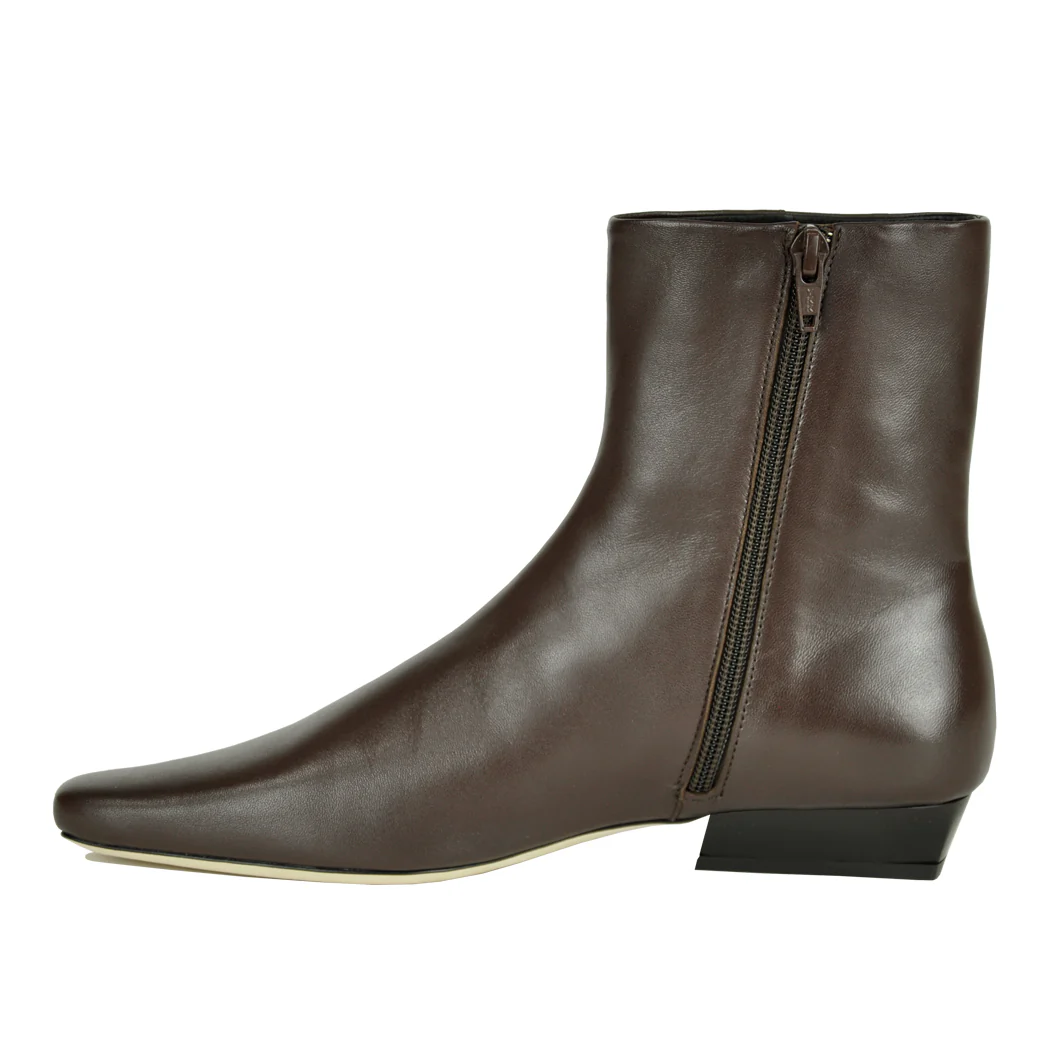 Wally-Flat-Ankle-Boot Leather Flat Bootie - Image 4